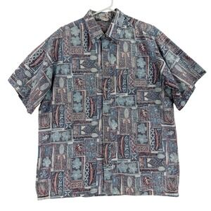 Vintage Go Barefoot Shirt Mens XL Blue Hawaiian Floral Short Sleeve Aloha